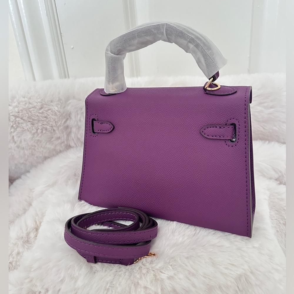 Top Handle, Crossbody Classic Mini Epsom Bag with Gold Hardware in Deep Purple - Picture 5 of 10